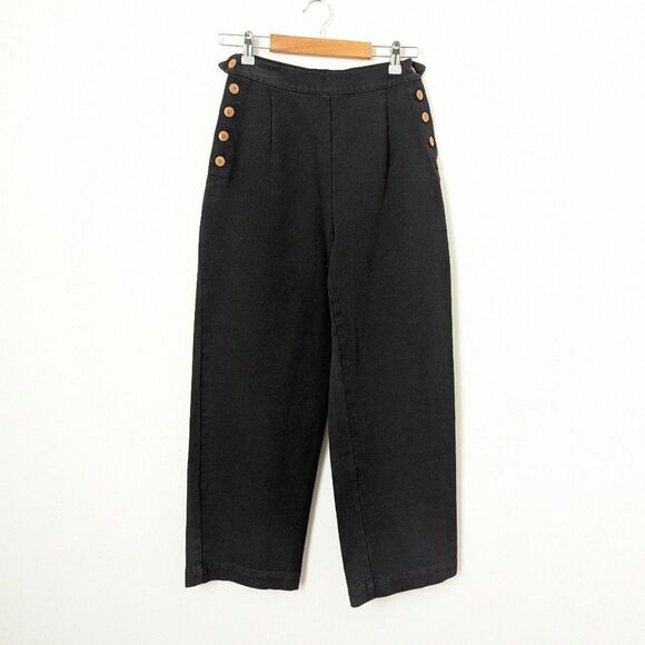 NWOT Ilana Kohn black Lindy side button high waisted rise wide leg cotton pants - Picture 2 of 6